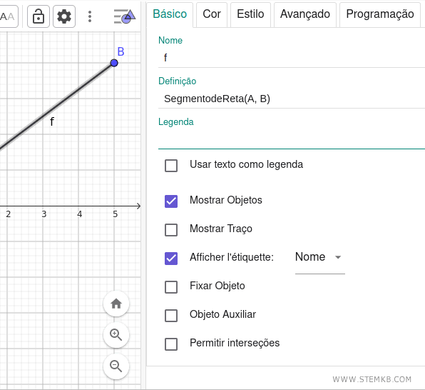 como personalizar o segmento no GeoGebra