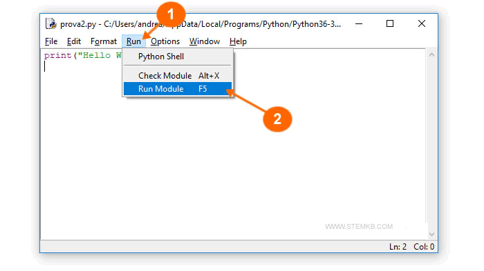 Selecionar Executar e Executar M&oacute;dulo ou pressionar a tecla F5