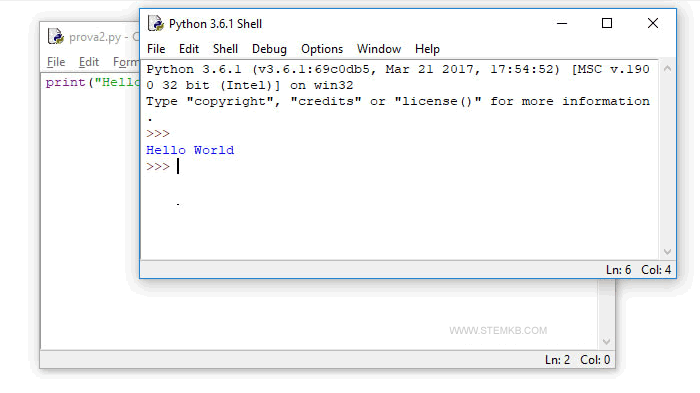 a sa&iacute;da do programa mostrando "hello world" na tela