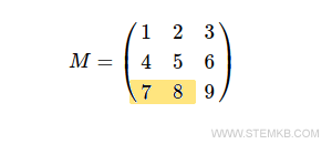 Este comando extrai os dois primeiros elementos da terceira linha da matriz.