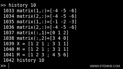 Lista de comandos do hist&oacute;rico