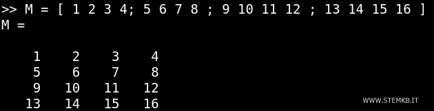 Um exemplo de matriz quadrada 4x4.