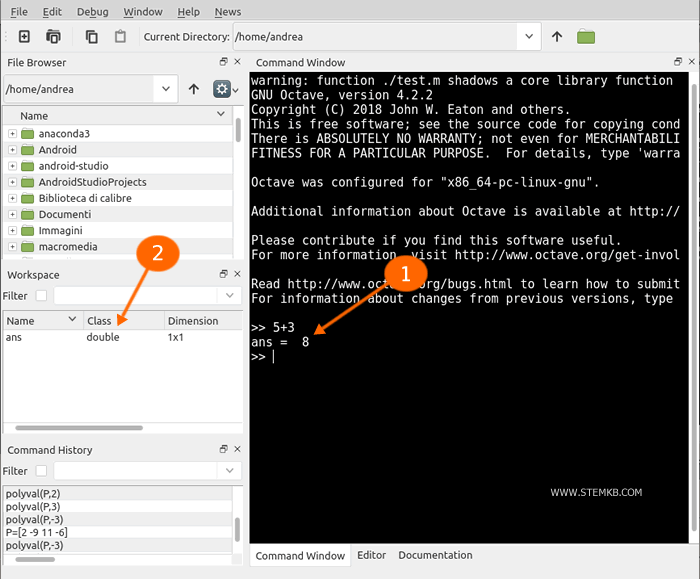 O espa&ccedil;o de trabalho do Octave